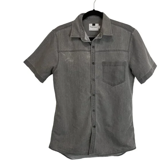 Topman Shirts Topman Gray Short Sleeve Button Up Shirt Mens